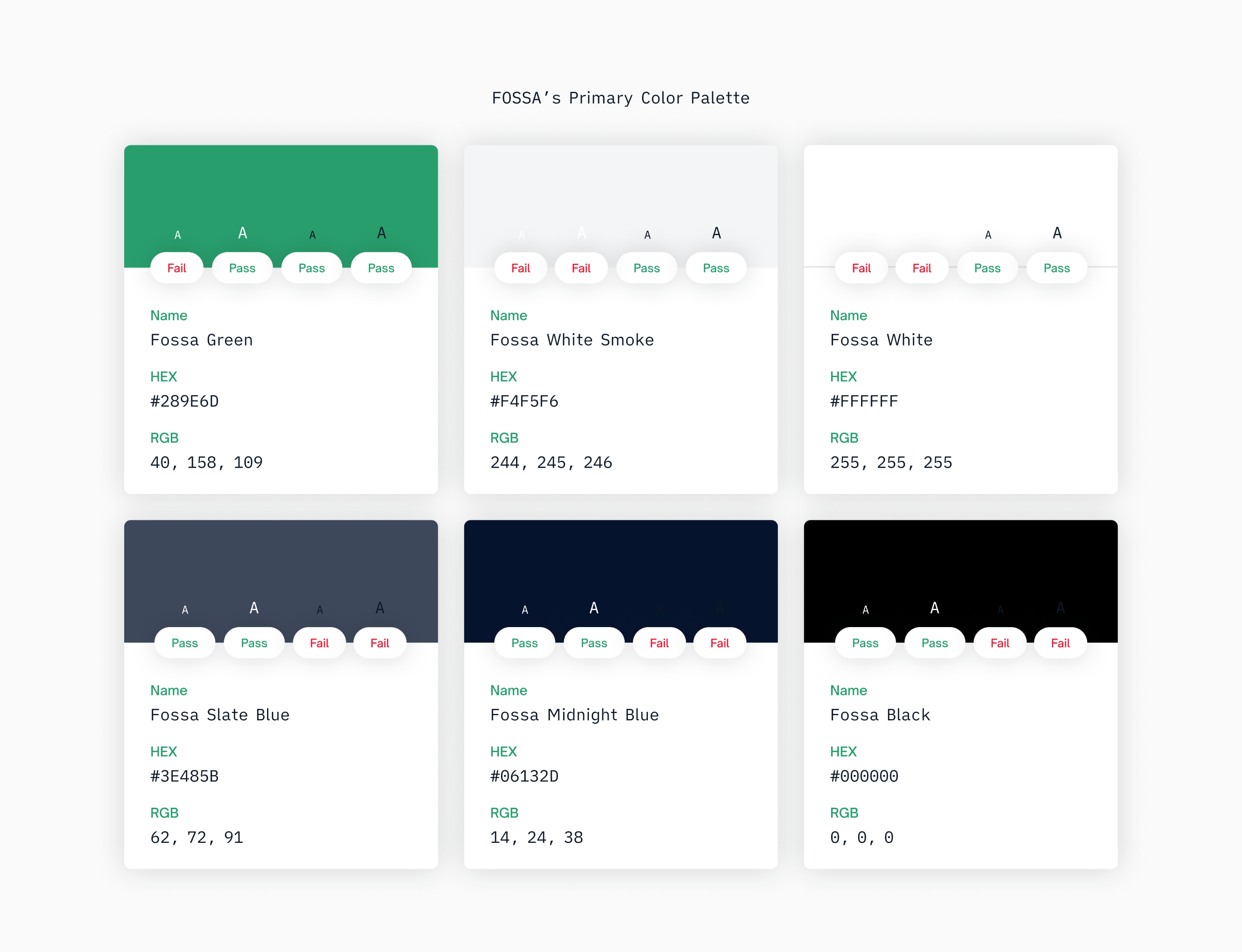 FOSSA's primary color palette