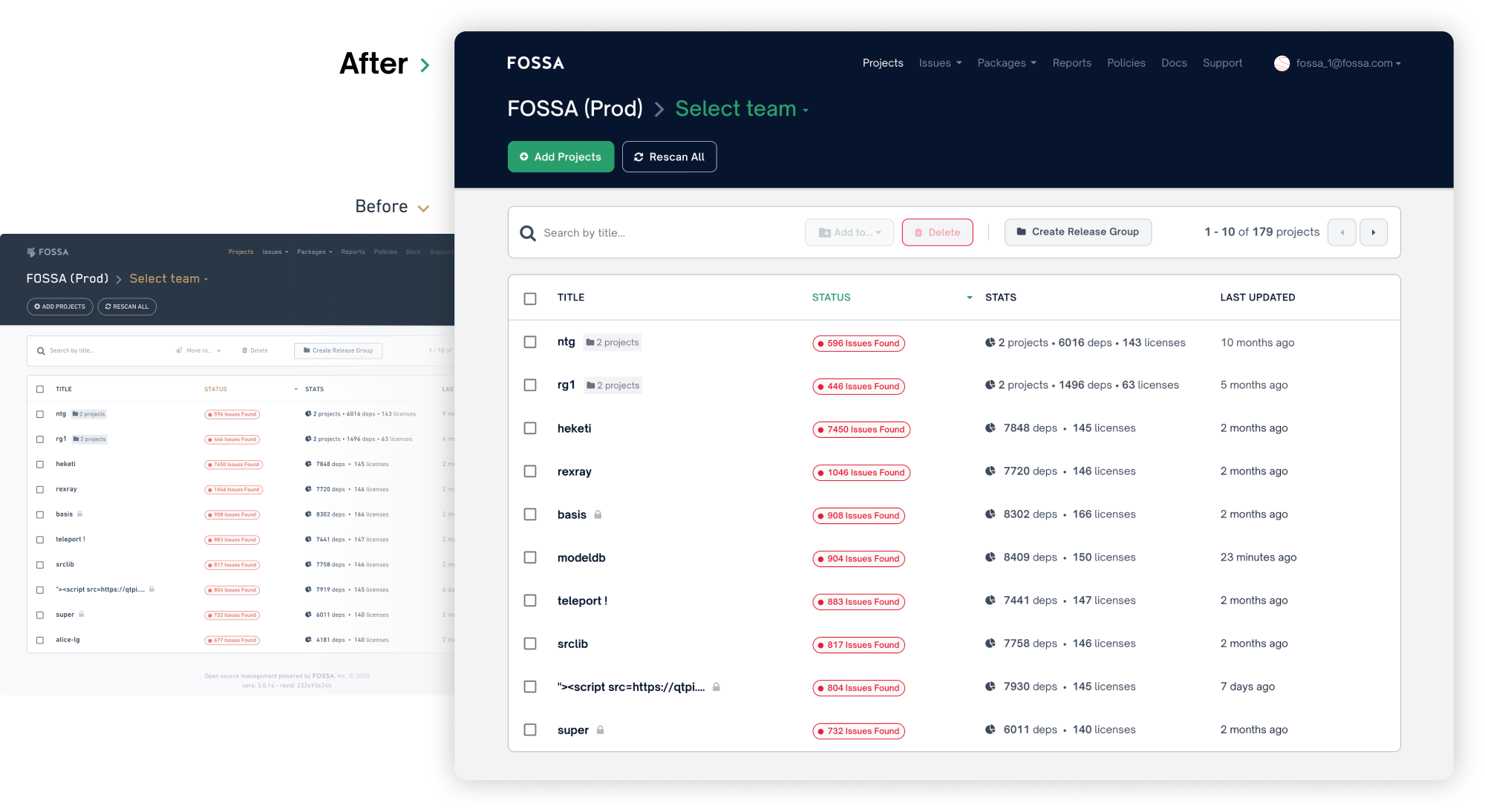 The before and after of FOSSA's product design