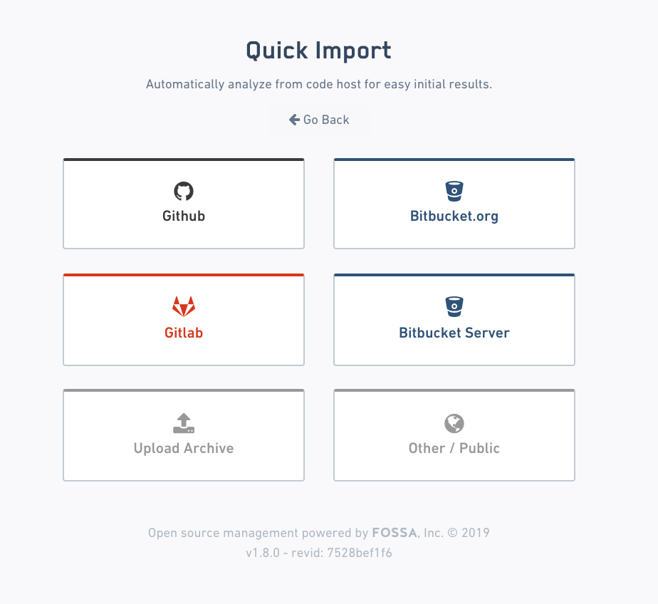 FOSSA September 2019 Release Notes - Quick Import