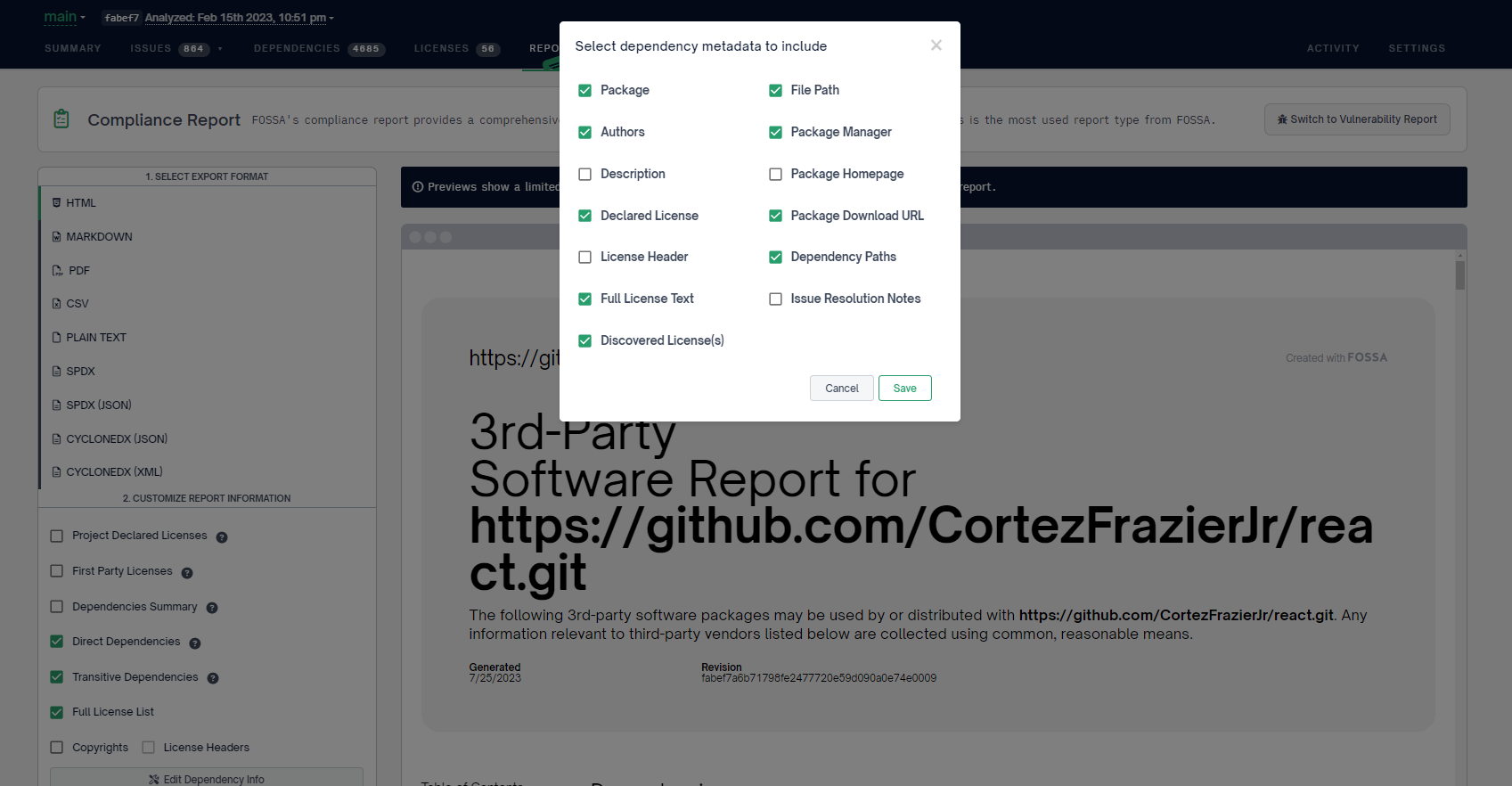 SBOM data fields